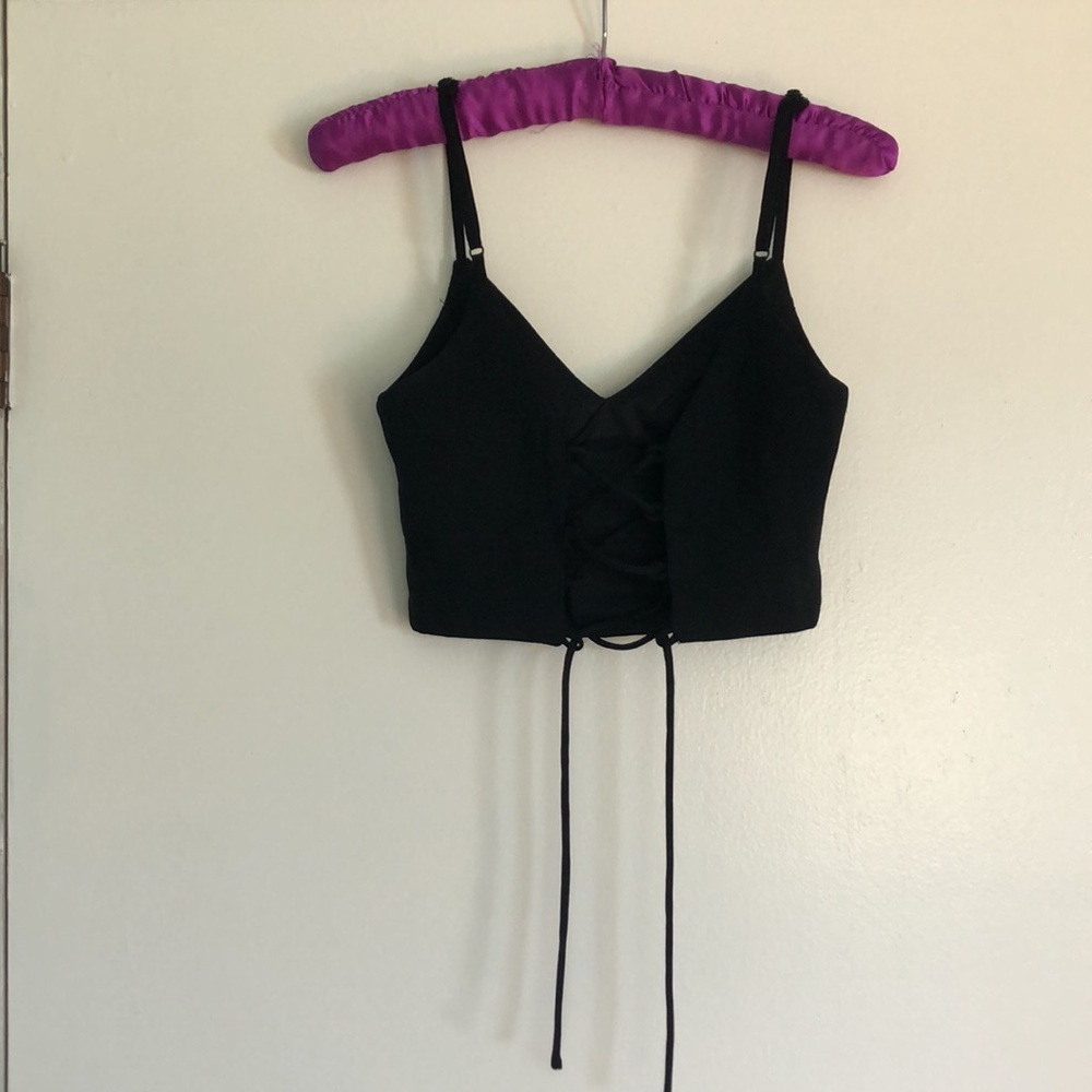 Lulus black tie back cropped cami XS - Picture 2 of 7